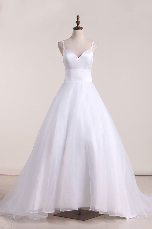 2024 Wedding Dresses Spaghetti Straps Organza & Satin A Line