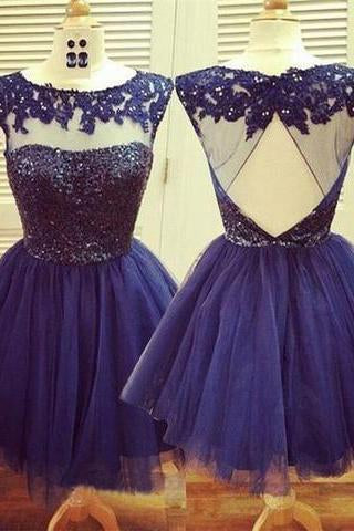 Homecoming Dress Navy Blue Homecoming Dress Short Prom Dress Prom Gown RS438