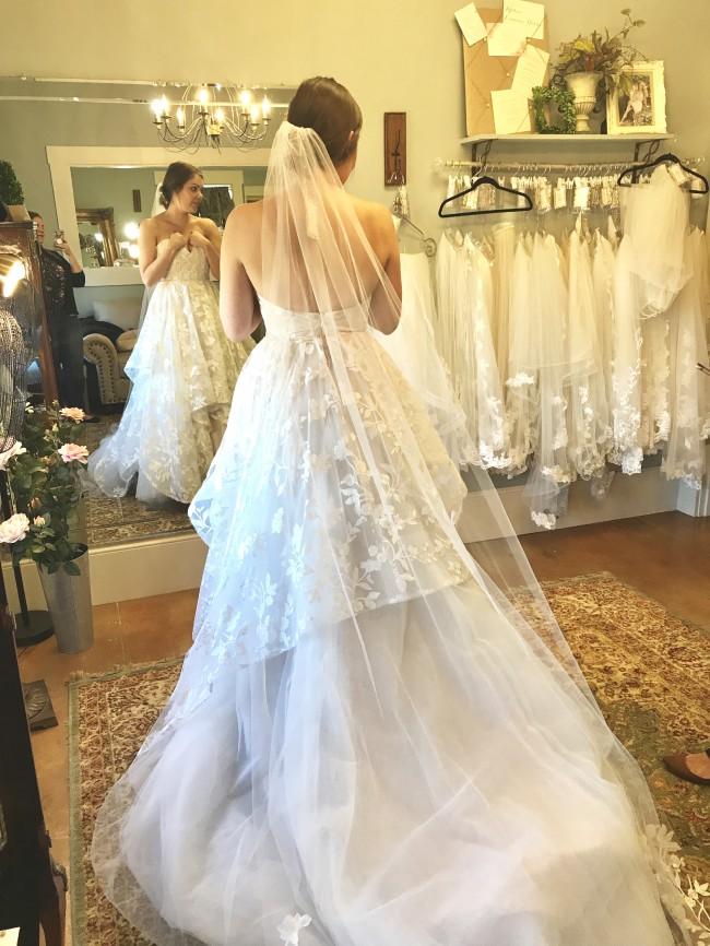 A-line 3D Lace Appliques V Neck Strapless Wedding Dresses Chapel Train Wedding Gowns RS924