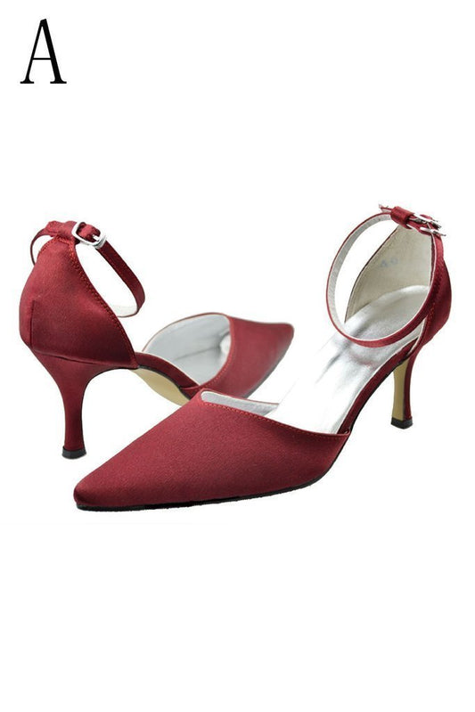 Burgundy Ankle Strap Comfy Close Toe Wedding Dress For SRS11314