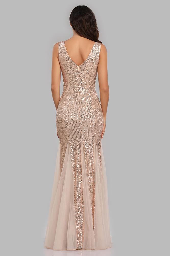 Sexy Burgundy Tulle V Neck Mermaid Sequin Prom Dresses, Evening Party Dresses SRS15332