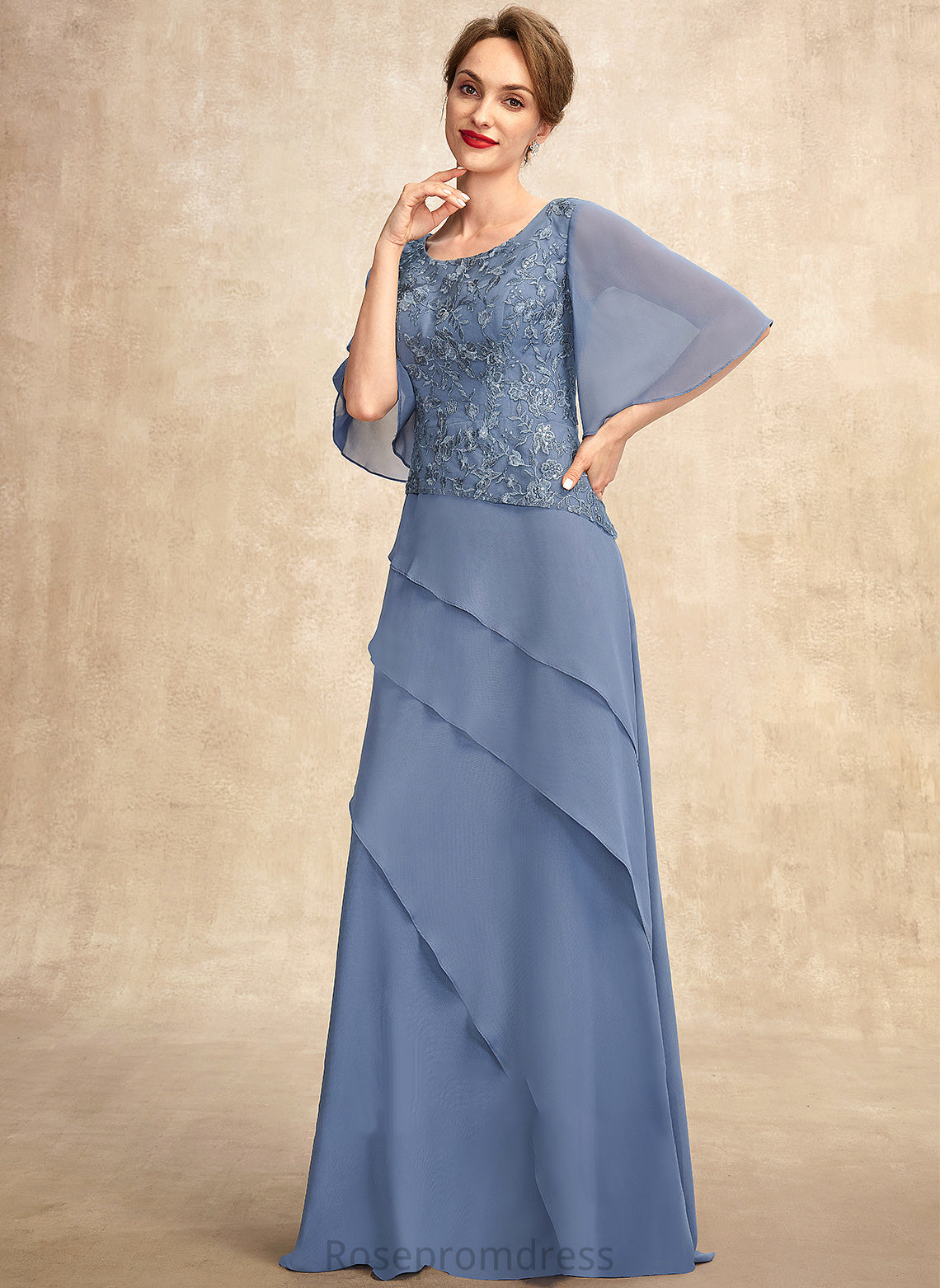 Dress Chiffon Bride the Cascading Neck Sequins A-Line Tiana With Ruffles Scoop Lace Mother of the Bride Dresses Floor-Length of Mother