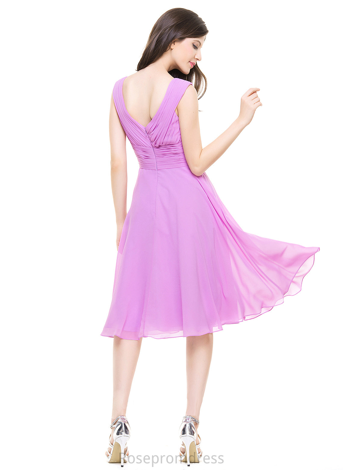 Neckline V-neck A-Line Length Embellishment Fabric Ruffle Knee-Length Silhouette Shyanne Natural Waist Floor Length Bridesmaid Dresses