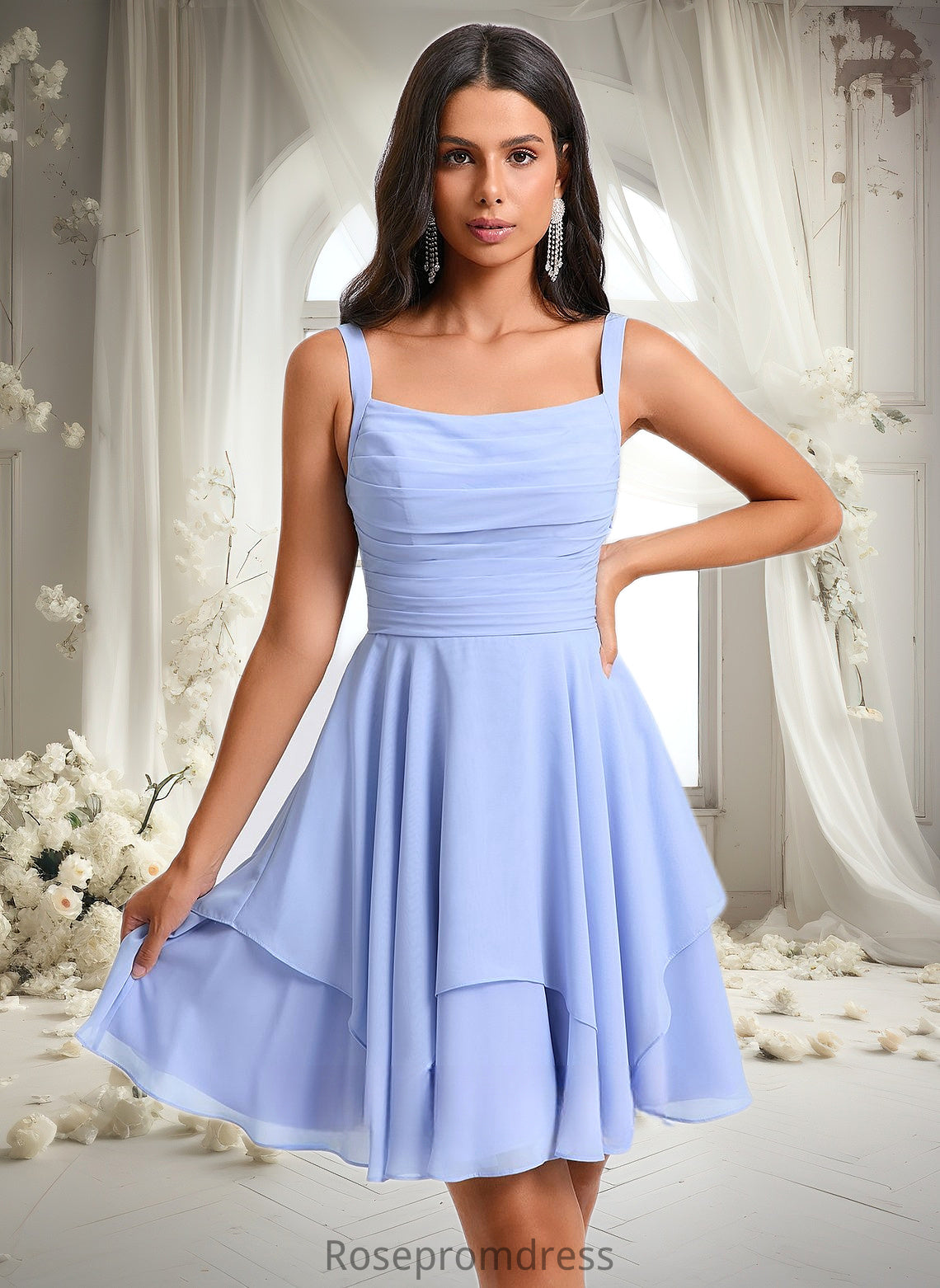Samara A-line Scoop Short Chiffon Homecoming Dress With Pleated DSP0025654