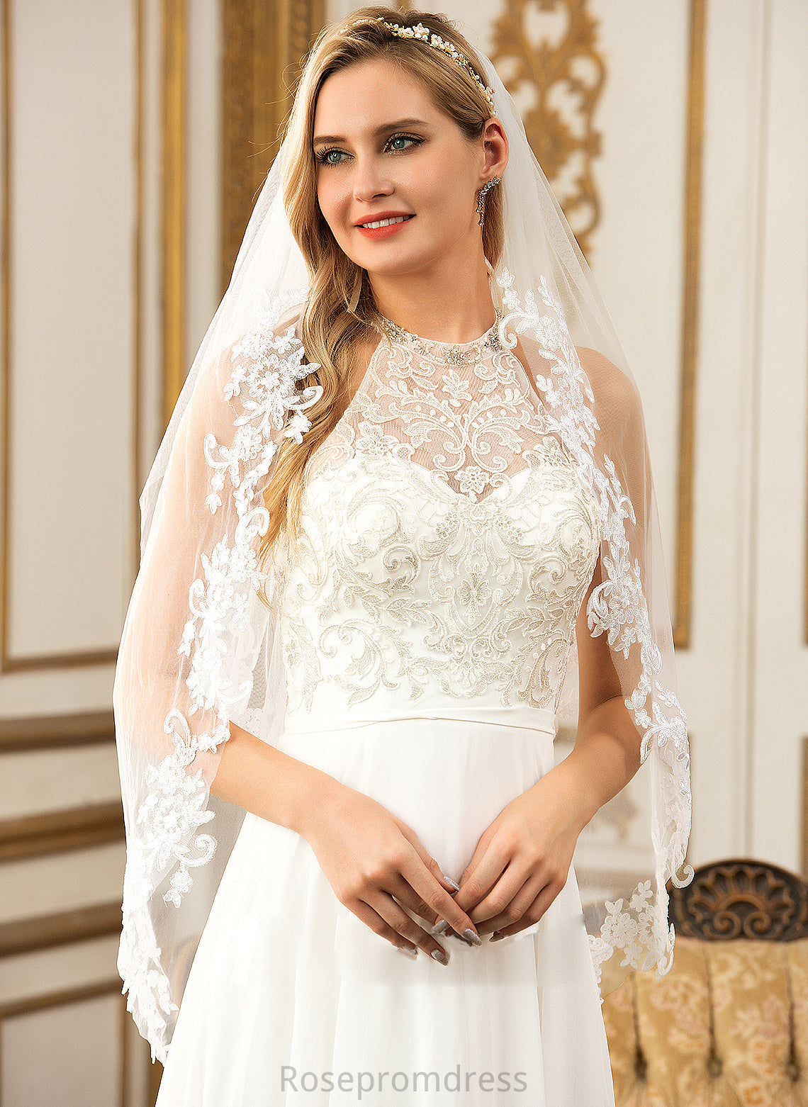 A-Line Danika High Wedding Dresses Wedding Floor-Length Dress Neck Chiffon