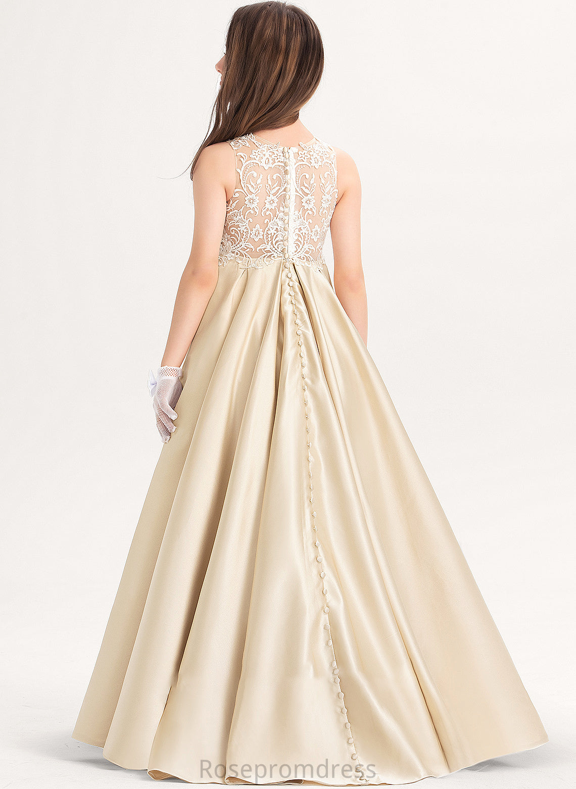 Satin Amiah Junior Bridesmaid Dresses Scoop Ball-Gown/Princess Lace Neck Floor-Length