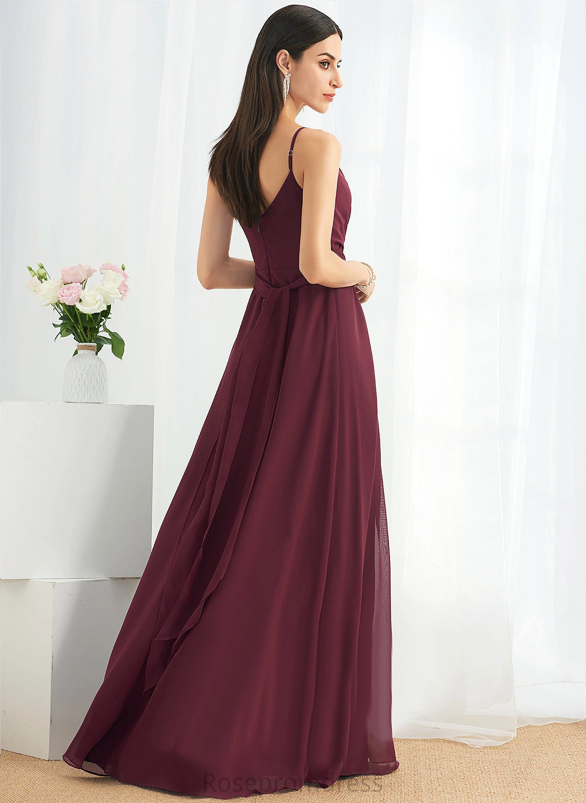 V-Neck Length Straps&Sleeves Neckline Fabric Floor-Length A-line Silhouette Anya Floor Length Sleeveless Spaghetti Staps Bridesmaid Dresses