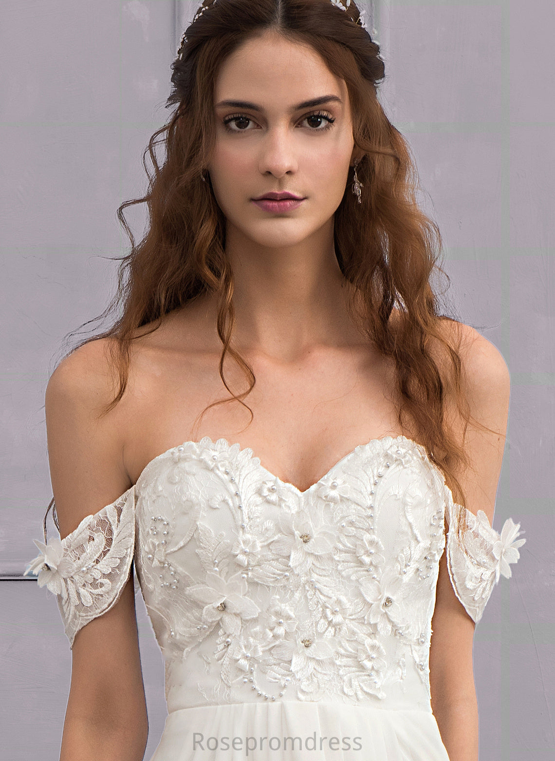 Lace Train Dress Juliette With A-Line Wedding Wedding Dresses Sweep Chiffon Flower(s) Beading
