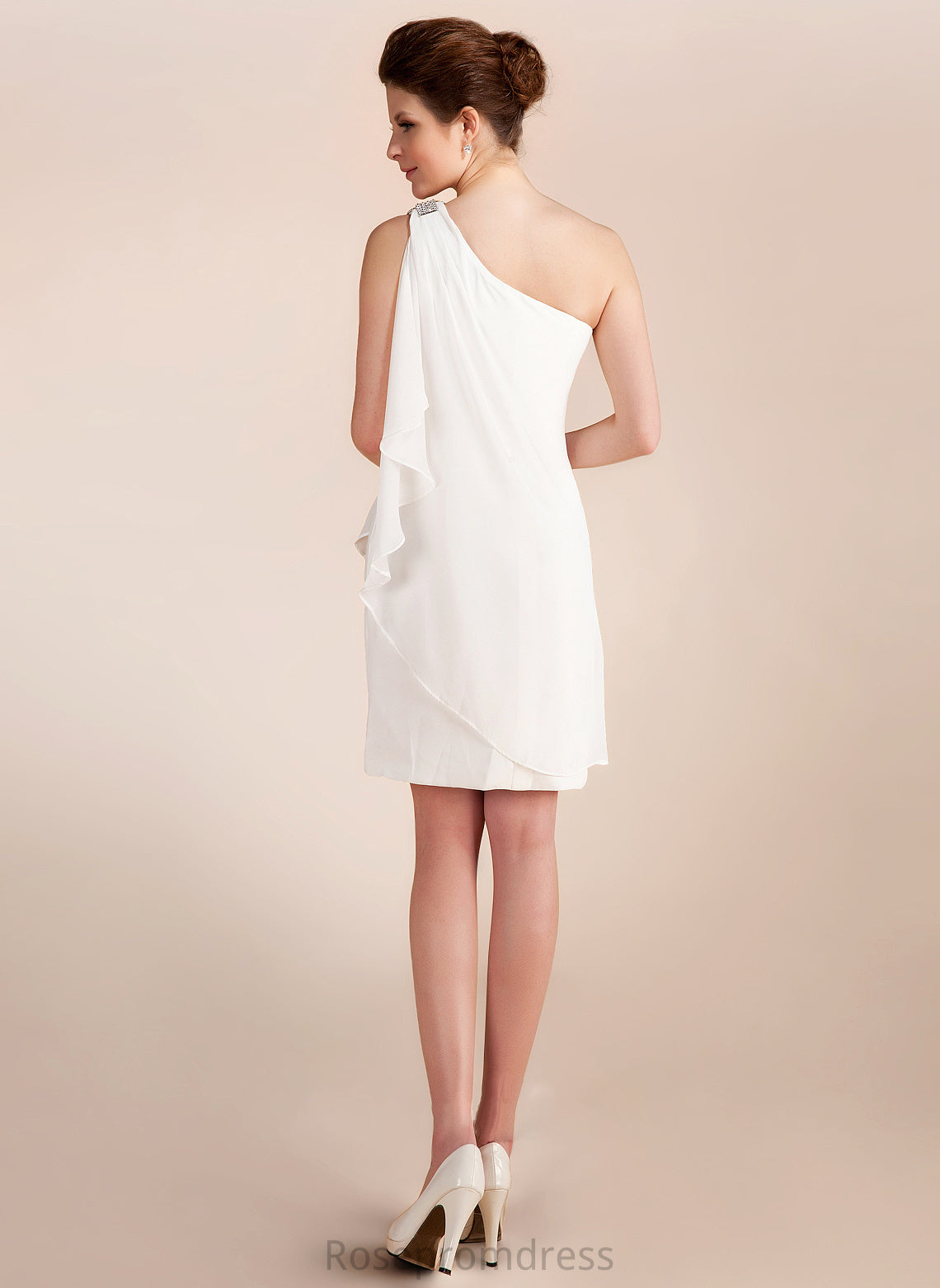 Short/Mini Beading Wedding Dresses Dress Ruffles Wedding Chiffon Sheath/Column Cascading One-Shoulder With Violet