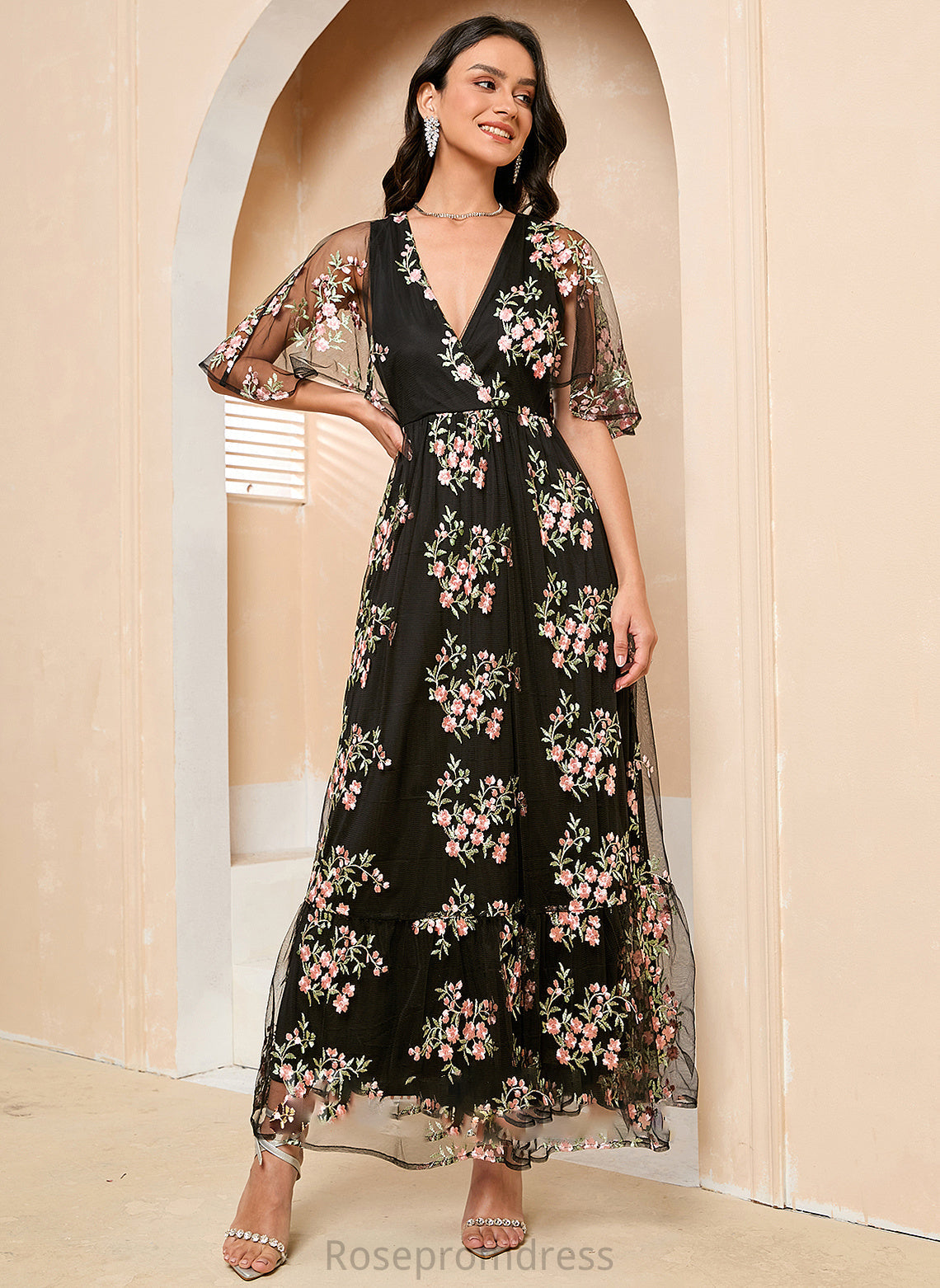 V-neck Fabric Length Tulle Silhouette Straps A-Line Ankle-Length Neckline Campbell Stretch Satin Floor Length Bridesmaid Dresses