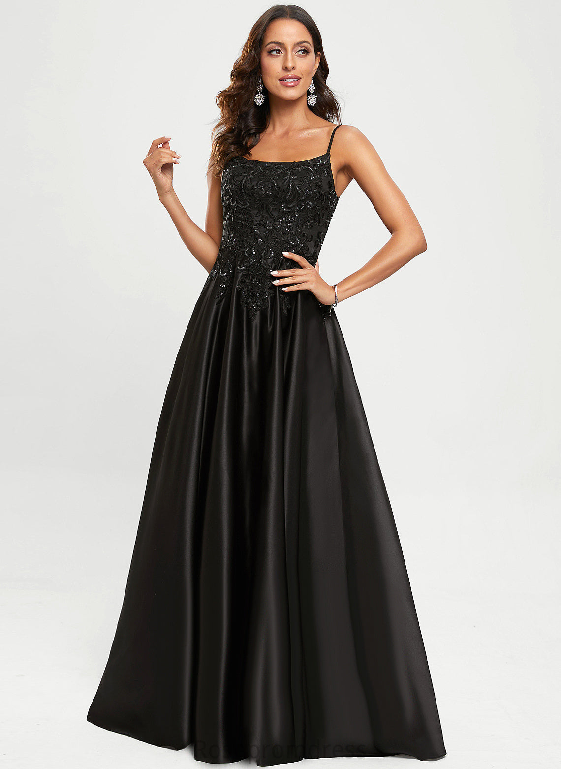 Sequins Satin Pam A-Line With Prom Dresses Scoop Floor-Length