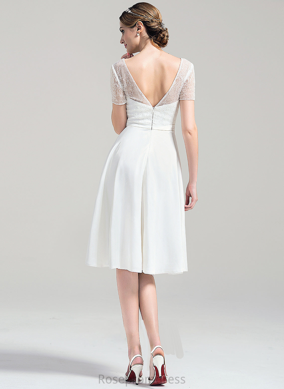 Ashlee V-neck A-Line Satin Dress Wedding Knee-Length Wedding Dresses