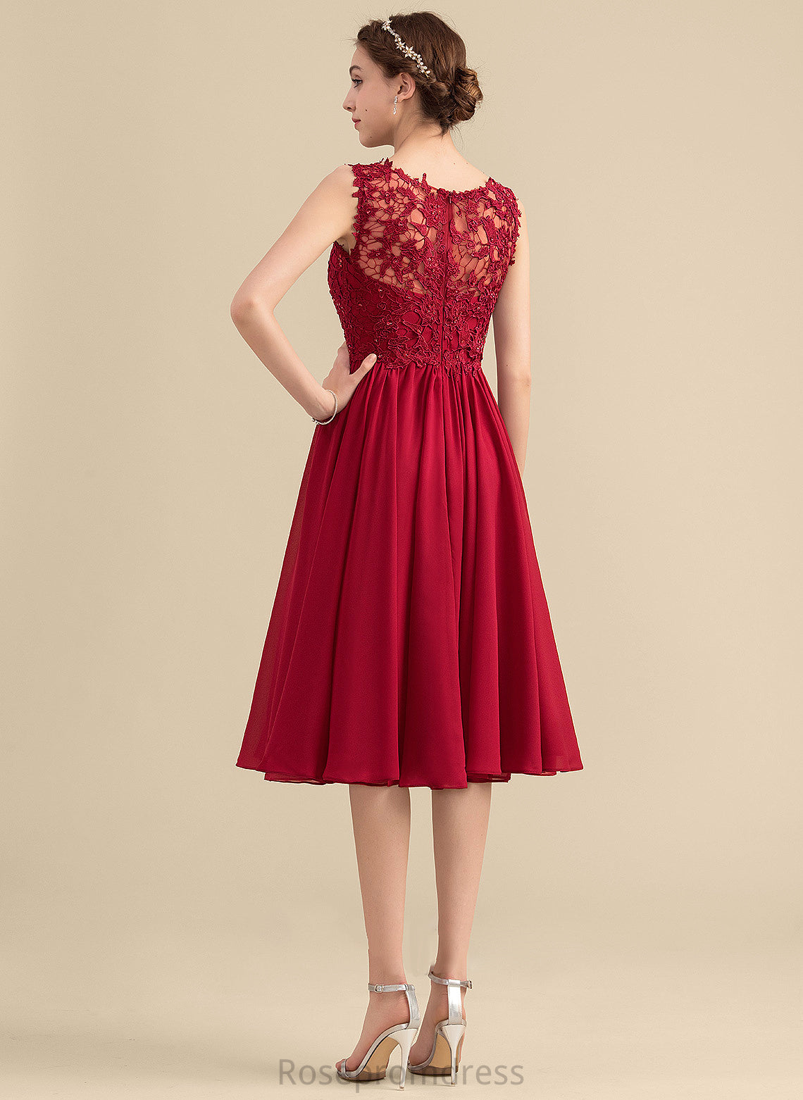 ScoopNeck Knee-Length Silhouette Neckline Embellishment Beading Length Sequins A-Line Fabric Ingrid Natural Waist Bridesmaid Dresses