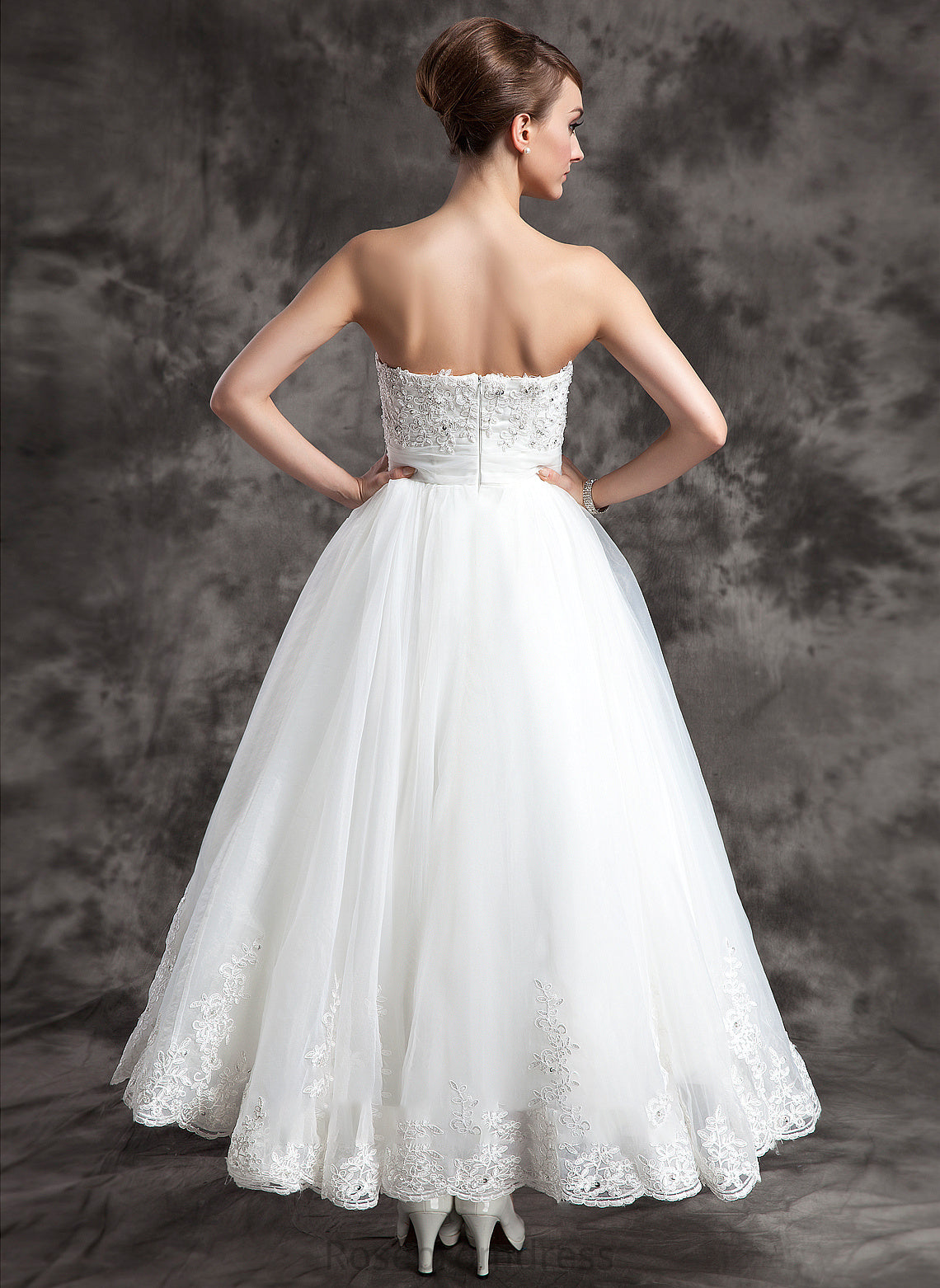 Satin With Victoria Ball-Gown/Princess Beading Wedding Wedding Dresses Ankle-Length Organza Lace Strapless Dress
