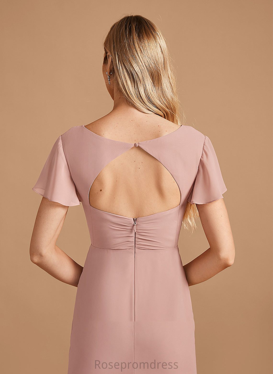 Silhouette Ruffle V-neck Neckline Fabric Embellishment Length A-Line Floor-Length Cameron Natural Waist Sleeveless Bridesmaid Dresses