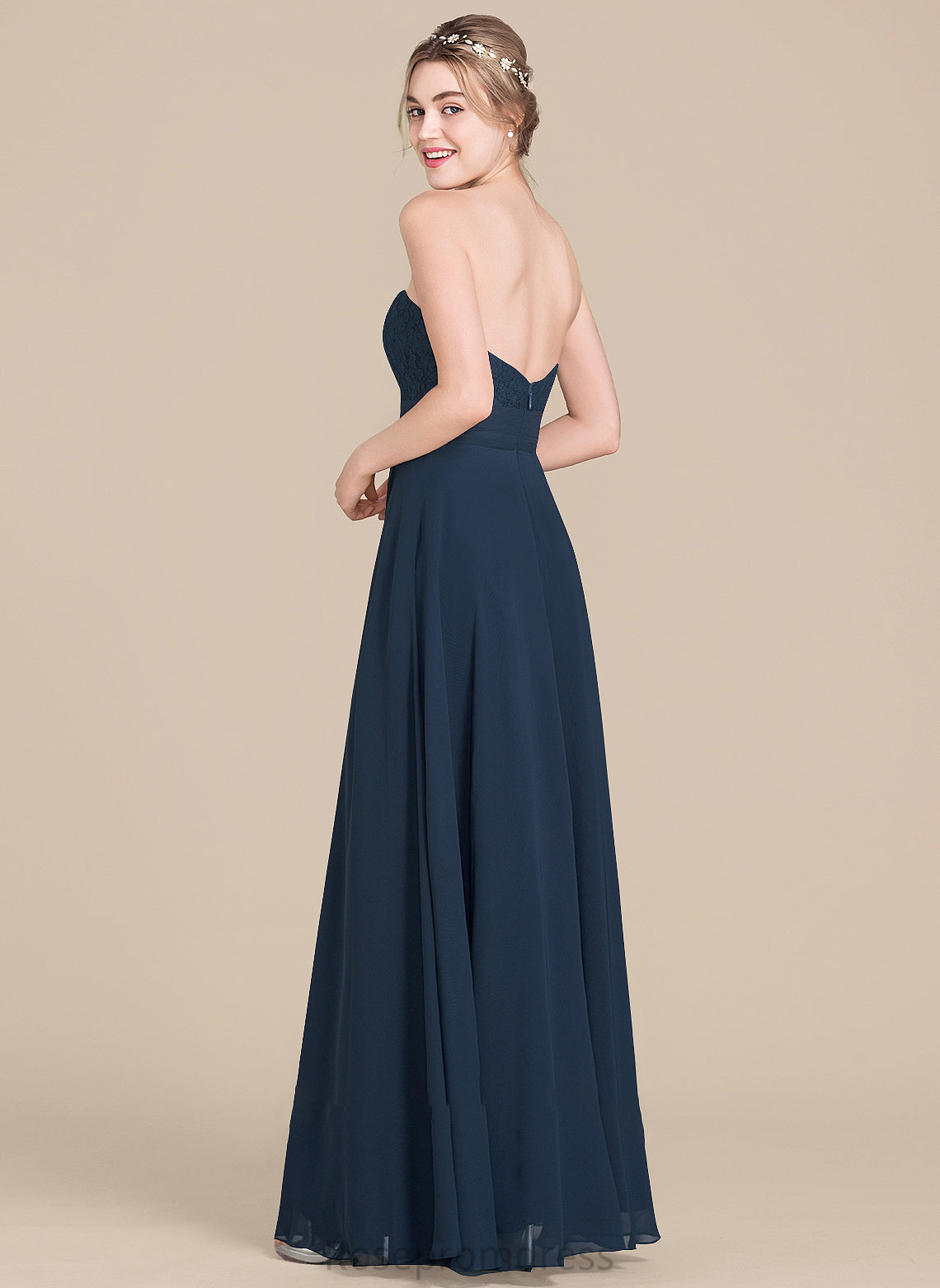 Sweetheart Embellishment Floor-Length Fabric A-Line Silhouette Ruffle Neckline Length Ginny Natural Waist A-Line/Princess Bridesmaid Dresses