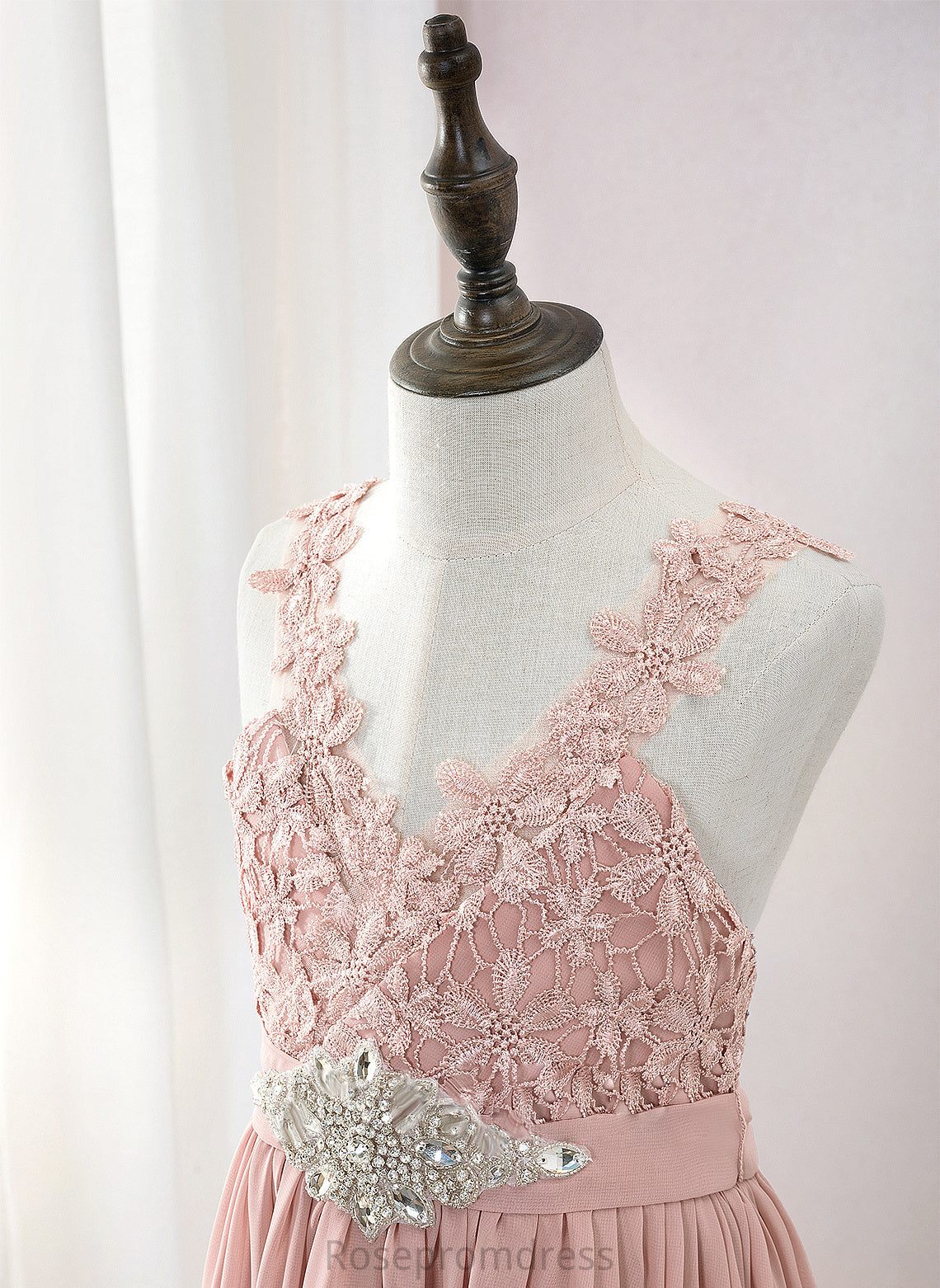 With Flower Girl Dresses Isla A-Line Flower V-neck Floor-length Dress Sleeveless Beading - Chiffon/Lace Girl