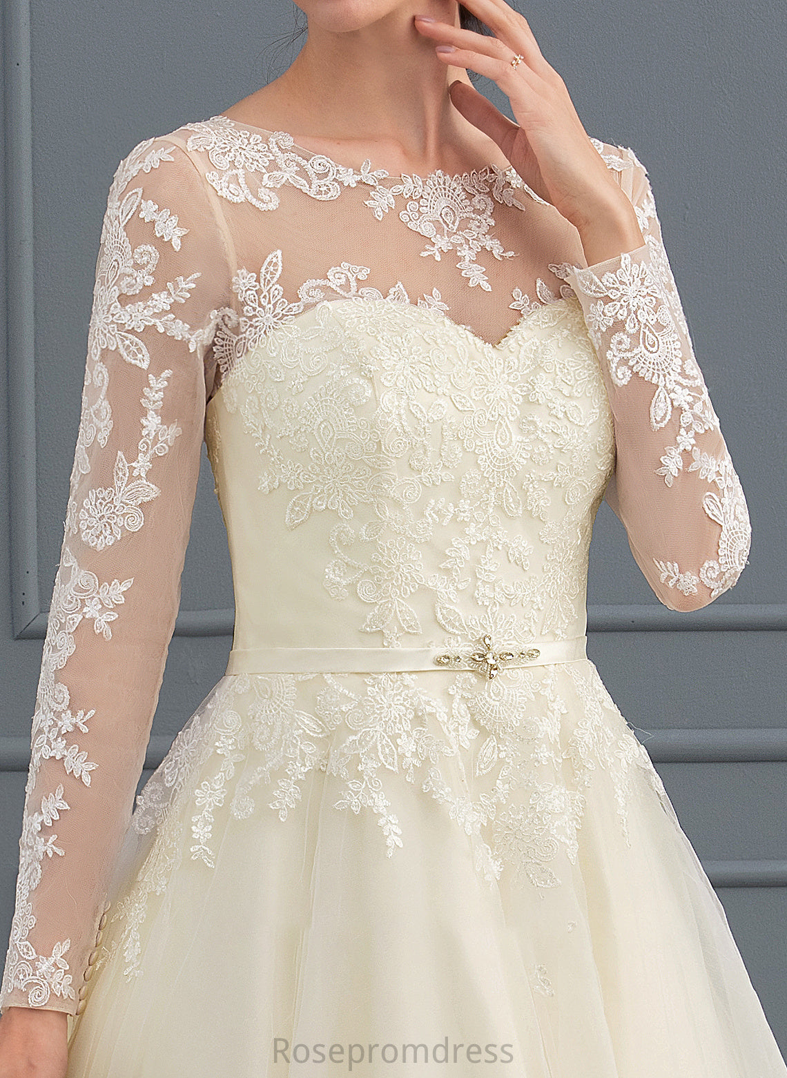 Lace Wedding Dresses Abby Court Ball-Gown/Princess Tulle Train Dress Wedding With Sequins Beading Illusion