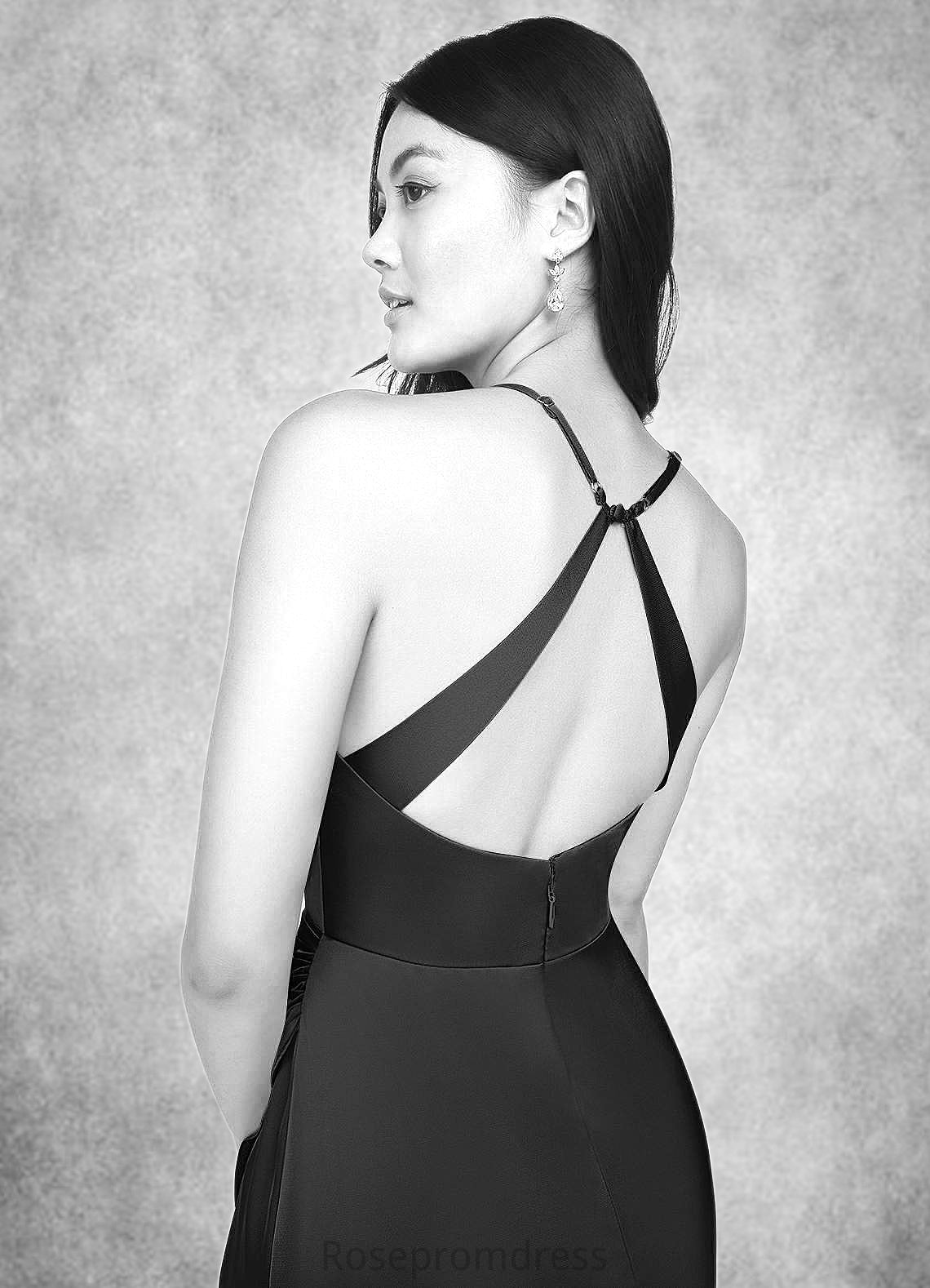 Riya Sheath Pleated Stretch Satin Floor-Length Dress SRSP0019639