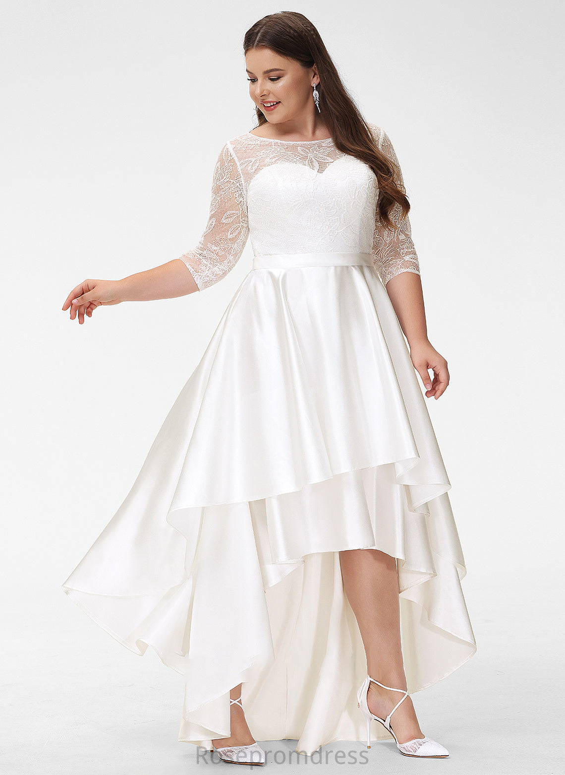 Asymmetrical Neck Scoop Wedding Dresses Wedding Sophie Satin Lace Dress A-Line