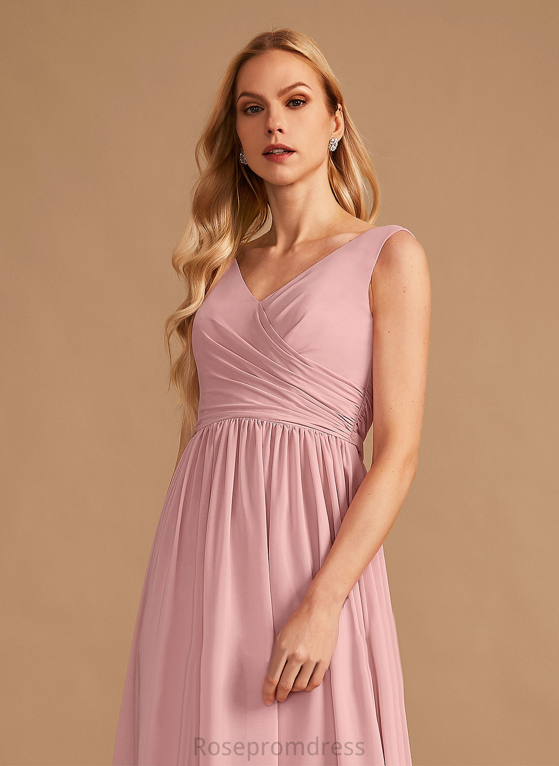 Neckline A-Line Bow(s) Length Embellishment Silhouette Floor-Length Ruffle V-neck Fabric Lola Floor Length Bridesmaid Dresses