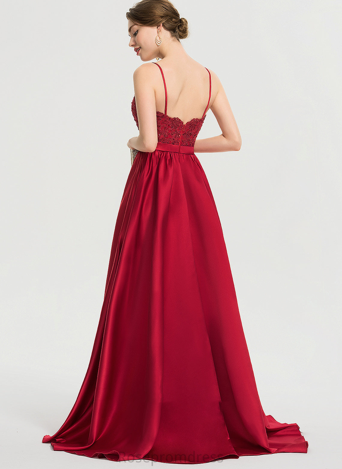 Satin Ball-Gown/Princess V-neck Front Prom Dresses Train Adyson Beading Split Sweep Sequins With