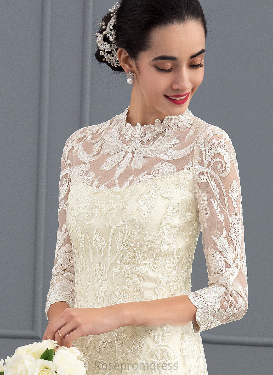 Neck Leia Wedding Dresses Sheath/Column Dress Lace High Knee-Length Wedding