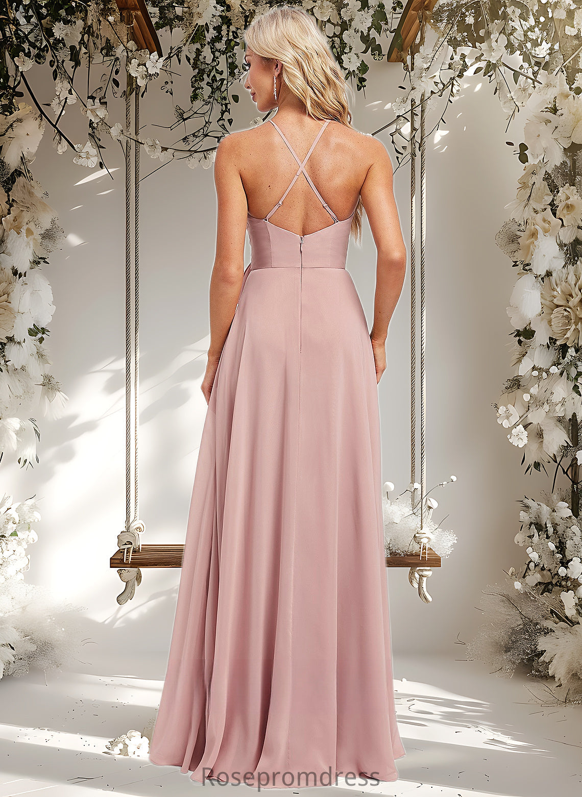 Yasmin A-line Halter Floor-Length Chiffon Bridesmaid Dress DSP0025821