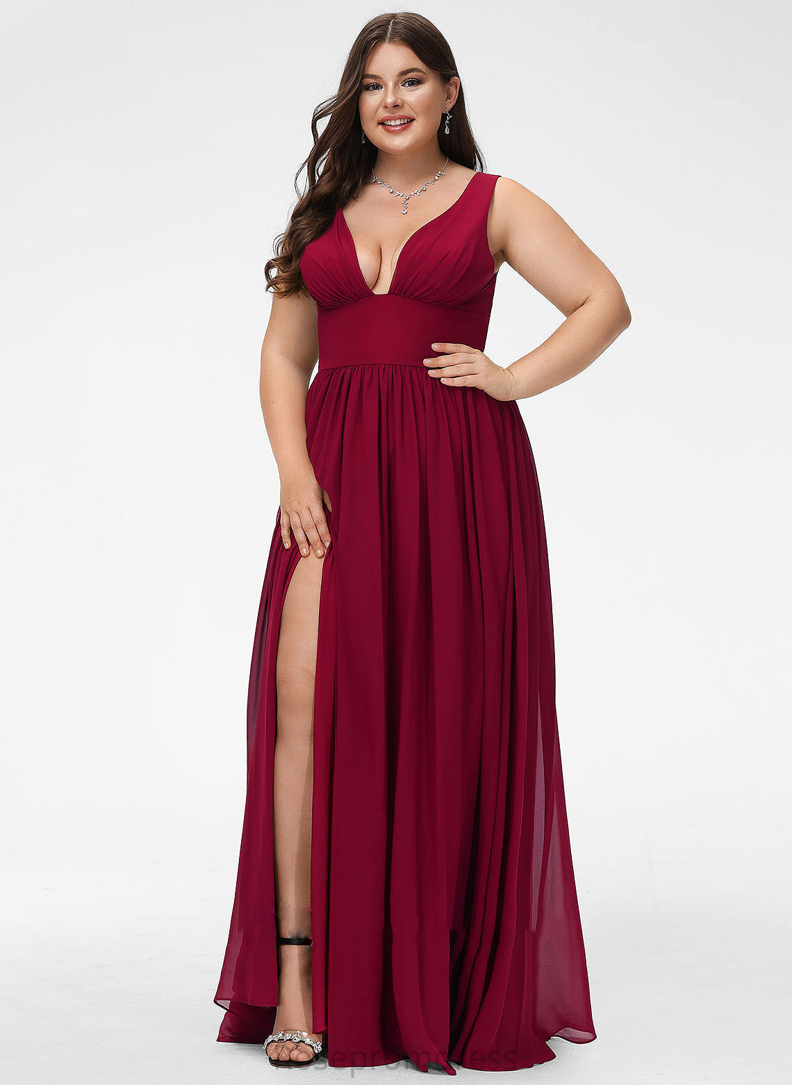 A-Line Silhouette Floor-Length V-neck SplitFront Length Neckline Embellishment Fabric Cloe Floor Length Natural Waist Bridesmaid Dresses