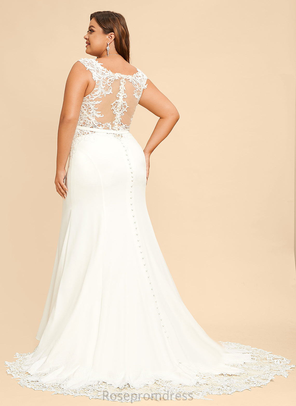 Beatrice Wedding Scoop Train Trumpet/Mermaid Dress Court Neck Wedding Dresses Lace