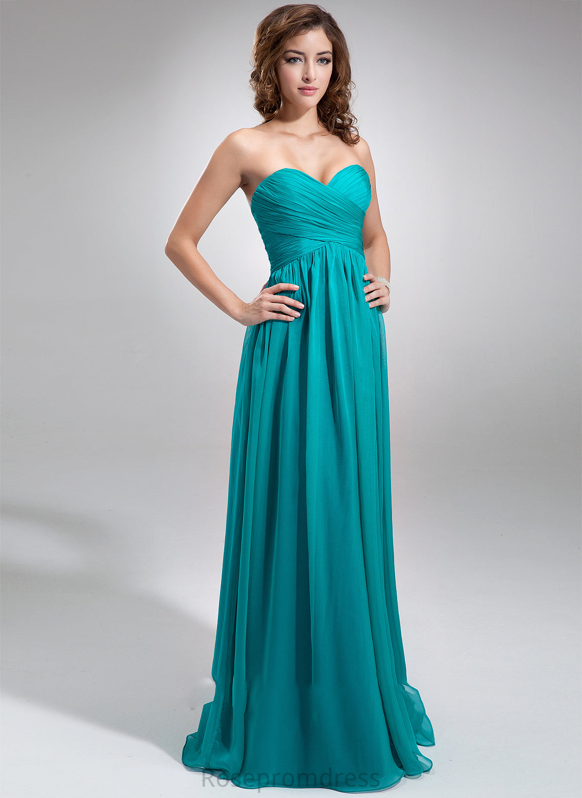 Ruffle Fabric Floor-Length Embellishment Neckline Sweetheart Empire Length Silhouette Carmen A-Line/Princess Natural Waist Bridesmaid Dresses