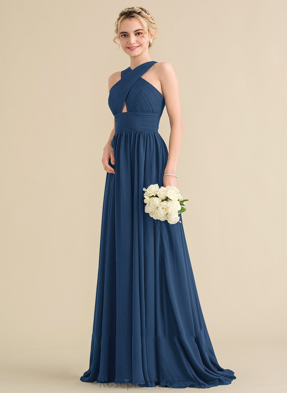 SweepTrain Embellishment Fabric A-Line Silhouette Neckline Length Ruffle V-neck Trudie Bridesmaid Dresses