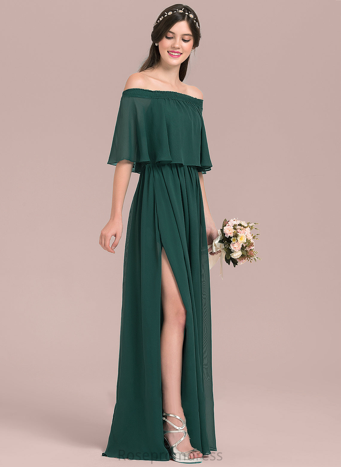 Fabric Silhouette Length Neckline Embellishment Off-the-Shoulder SplitFront A-Line Floor-Length Haley High Low Natural Waist Bridesmaid Dresses