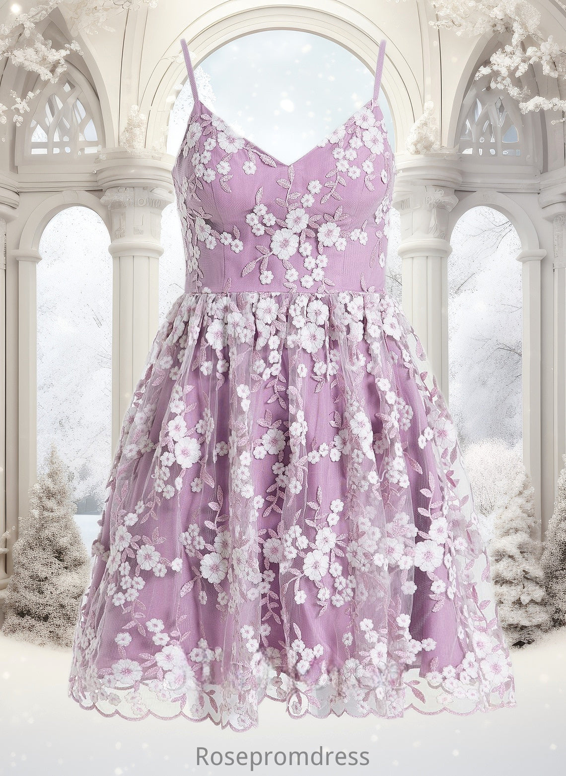 Lizeth A-line V-Neck Short Lace Homecoming Dress With Embroidered DSP0025697