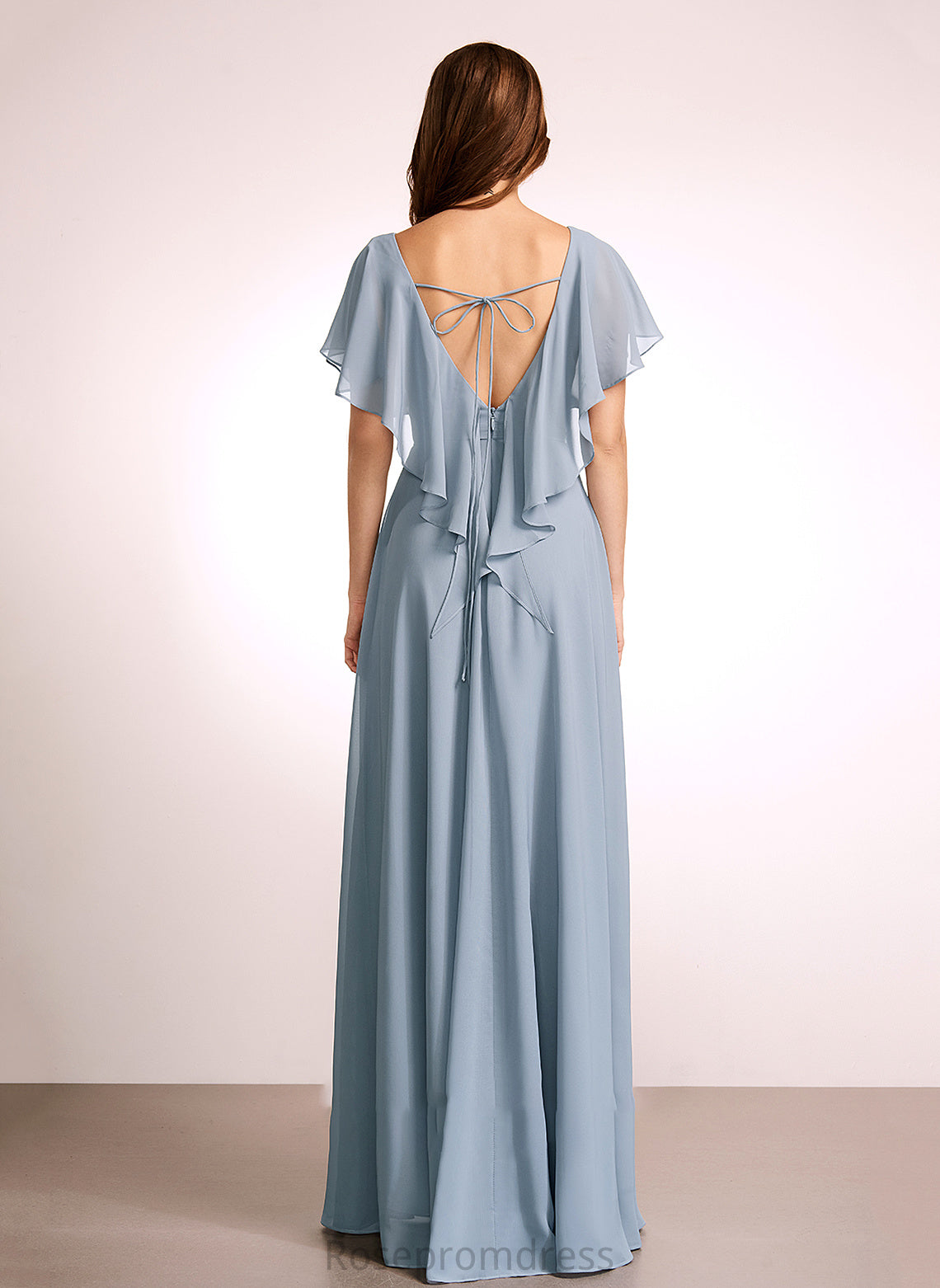 Length V-neck Silhouette Ruffle Fabric Embellishment Neckline Floor-Length A-Line Maliyah Bridesmaid Dresses