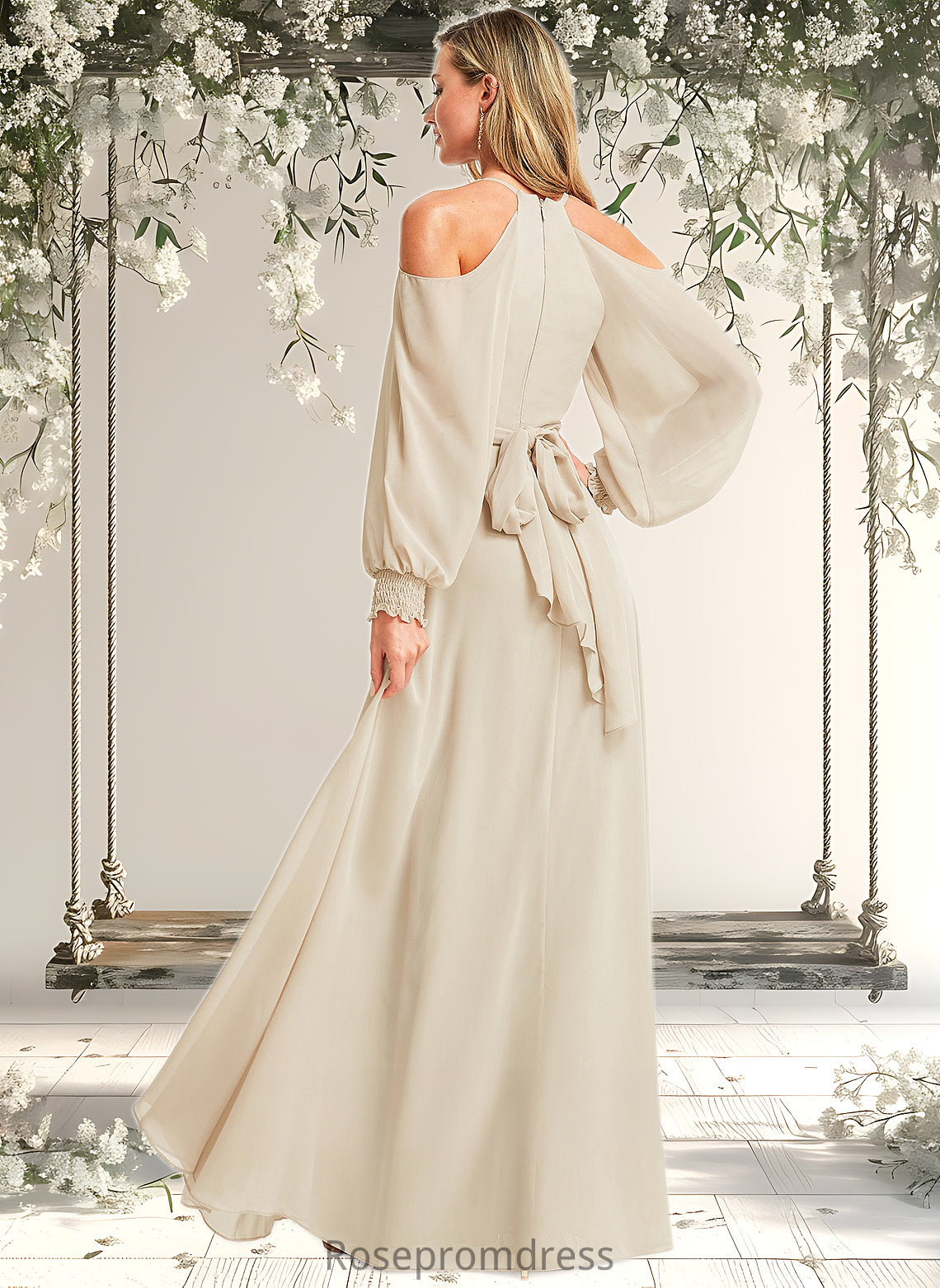 Lesly A-line Cold Shoulder Floor-Length Chiffon Bridesmaid Dress DSP0025760