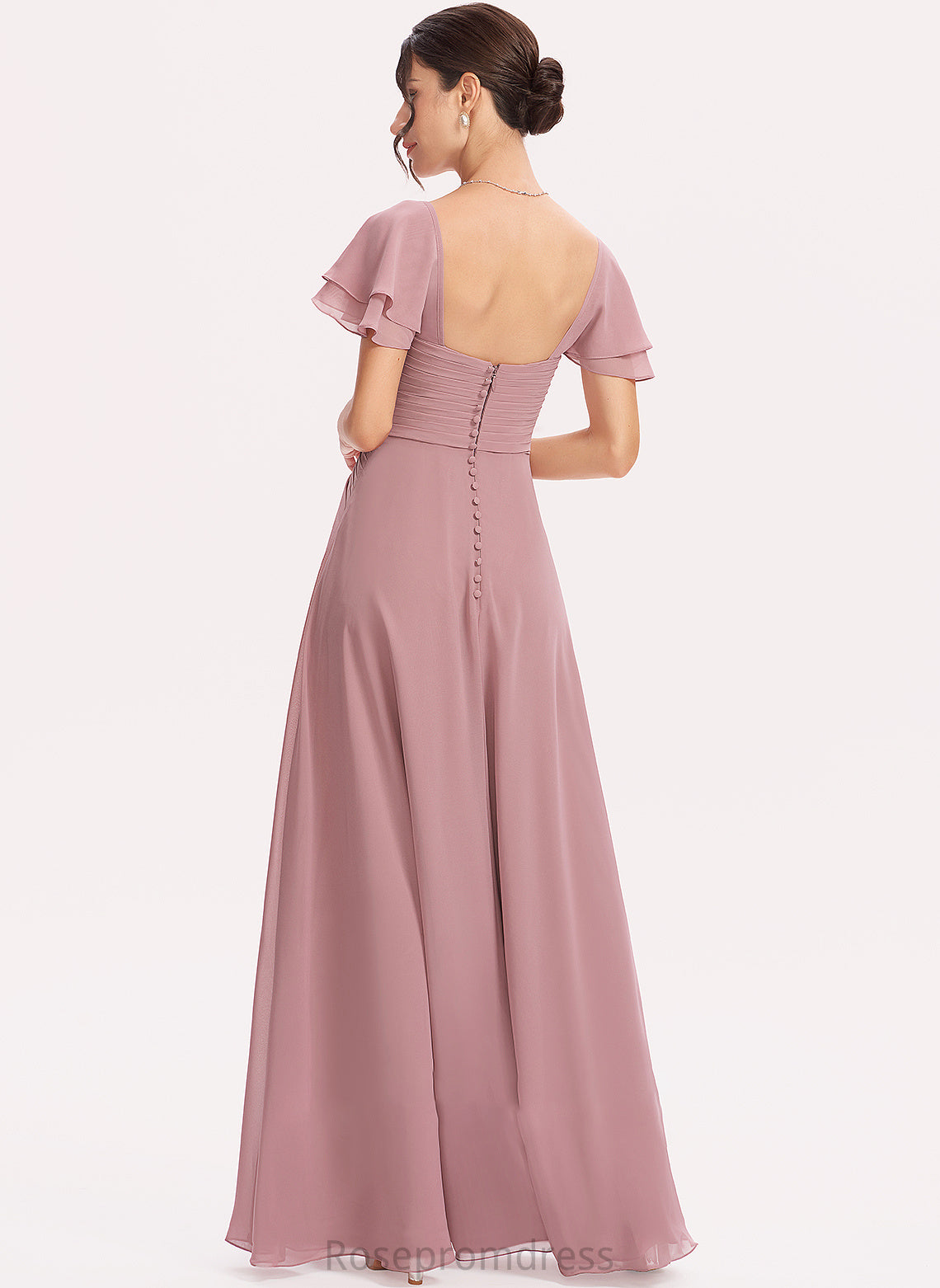 Floor-Length SquareNeckline Length Ruffle A-Line Silhouette Fabric Embellishment CascadingRuffles Neckline Jane Natural Waist Bridesmaid Dresses