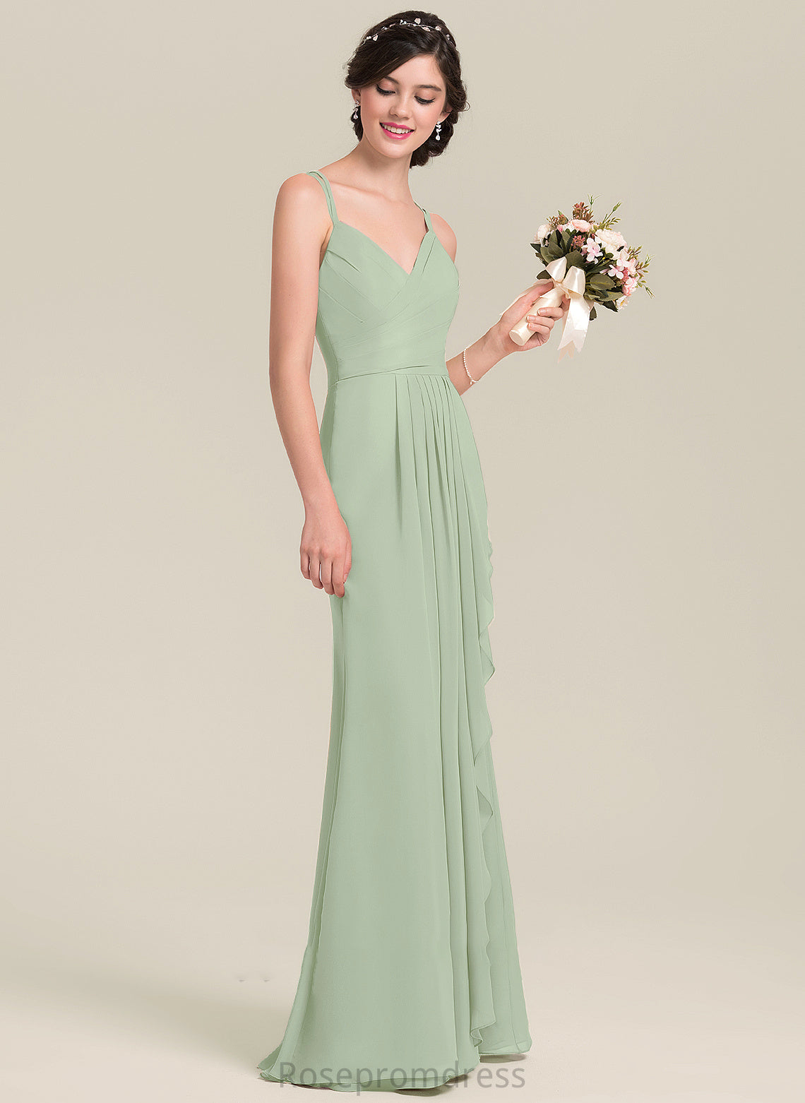 Fabric Floor-Length Length CascadingRuffles A-Line Silhouette Sweetheart Embellishment Neckline Saniyah Bridesmaid Dresses