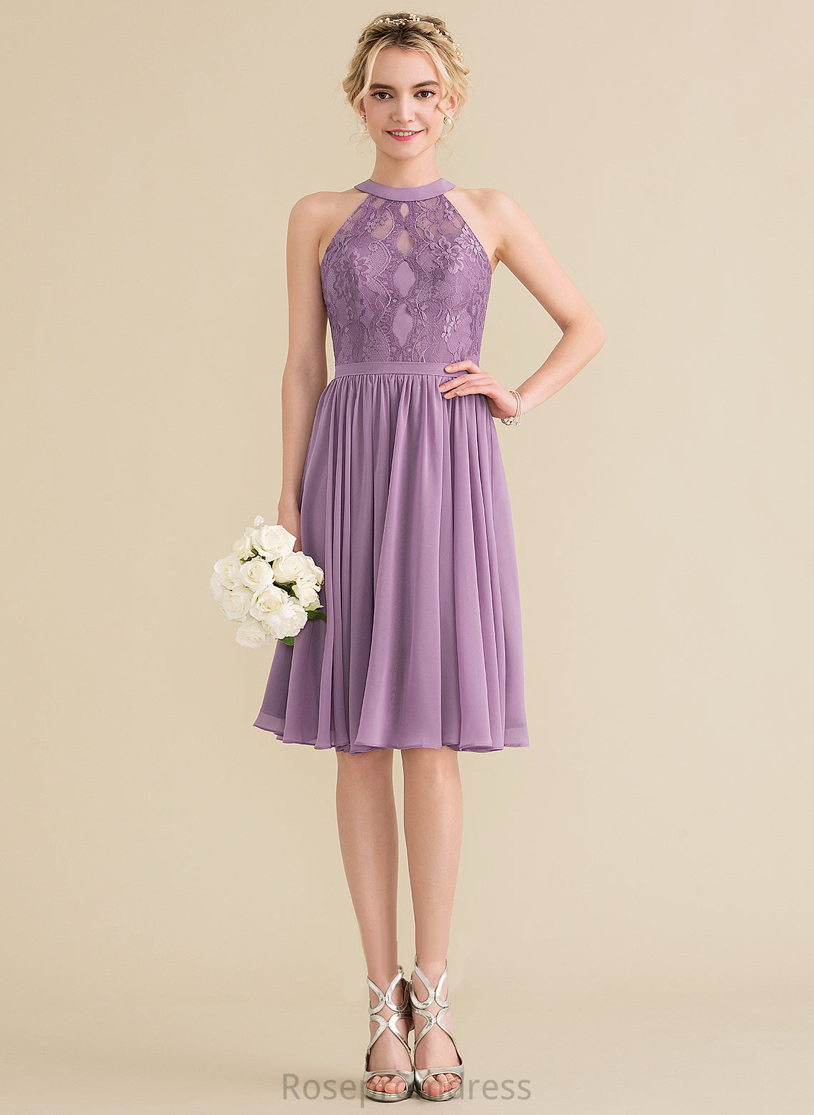 Homecoming Dresses A-Line With Knee-Length Lace Mariela Lace Scoop Chiffon Neck Dress Homecoming