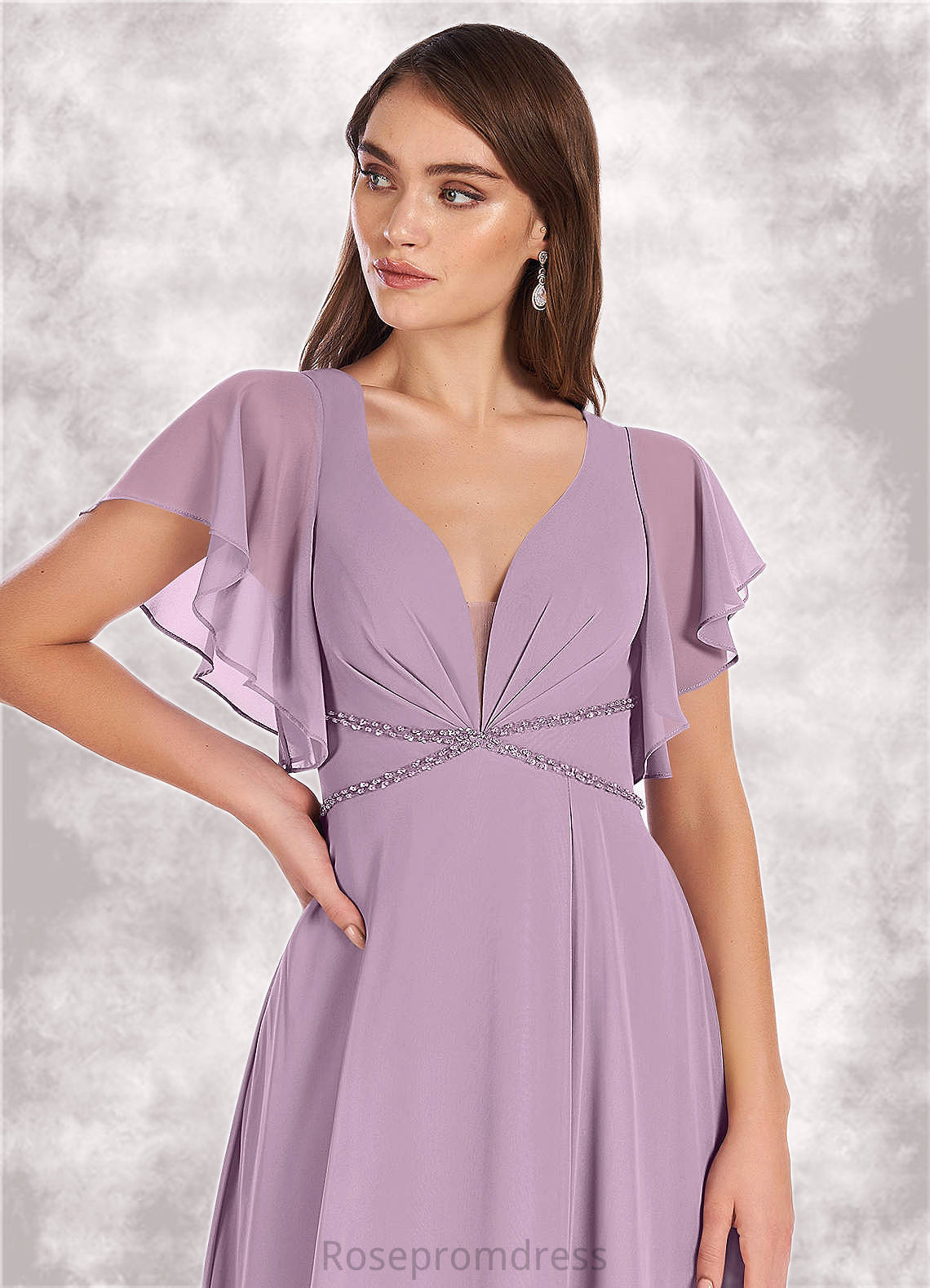 Stacy A-Line Ruched Chiffon Floor-Length Dress SRSP0019716