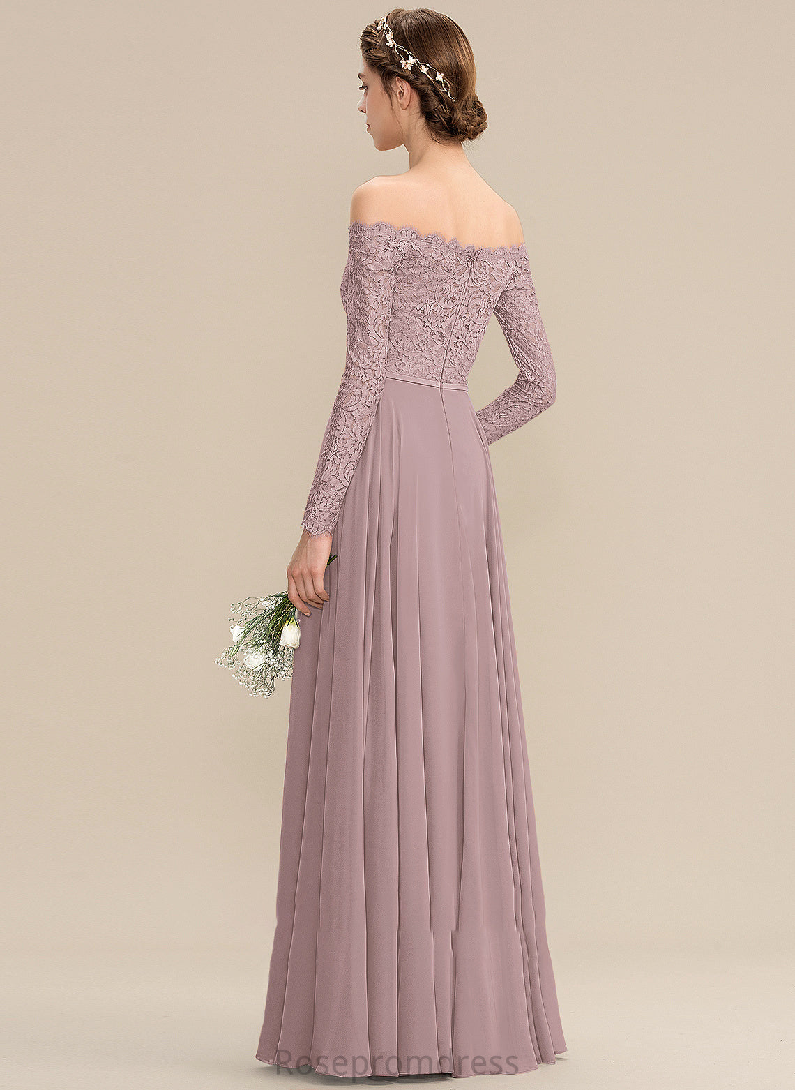 Embellishment Fabric Length Silhouette A-Line SplitFront Neckline Off-the-Shoulder Floor-Length Madisyn A-Line/Princess Natural Waist Bridesmaid Dresses
