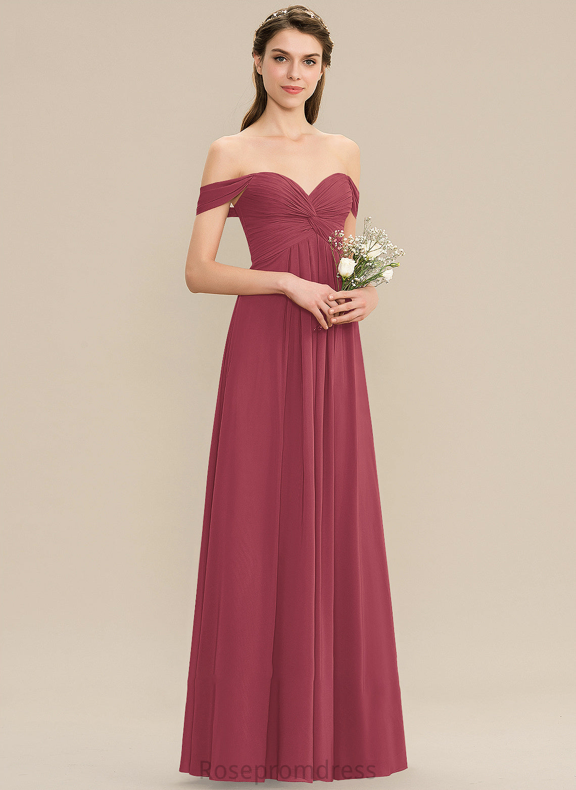 A-Line Ruffle Floor-Length Off-the-Shoulder Length Silhouette Neckline Fabric Embellishment Briley Natural Waist Spaghetti Staps Bridesmaid Dresses