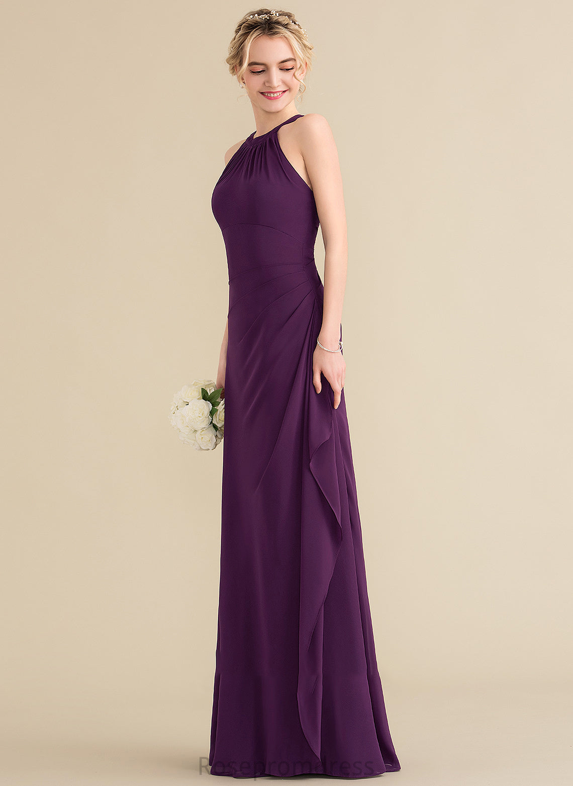 Length Silhouette Embellishment Fabric CascadingRuffles Neckline Floor-Length A-Line ScoopNeck Liana Floor Length A-Line/Princess Bridesmaid Dresses