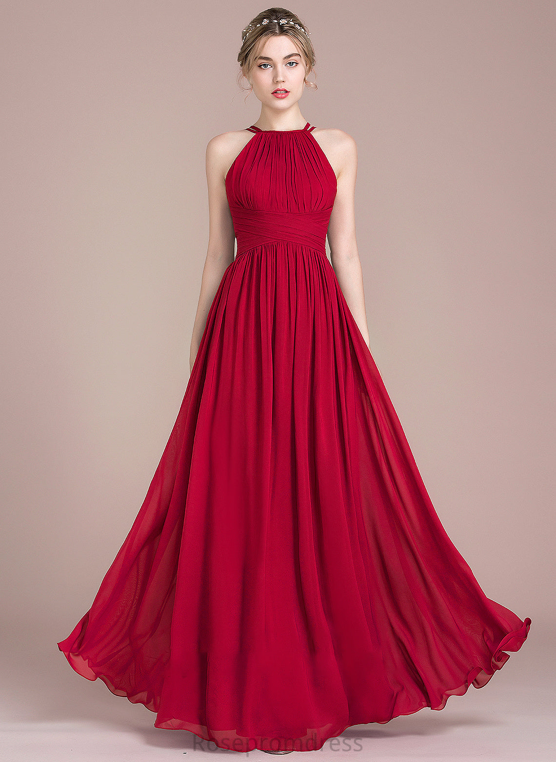 Length Ruffle Neckline Silhouette ScoopNeck A-Line Fabric Embellishment Floor-Length Adelyn Bridesmaid Dresses