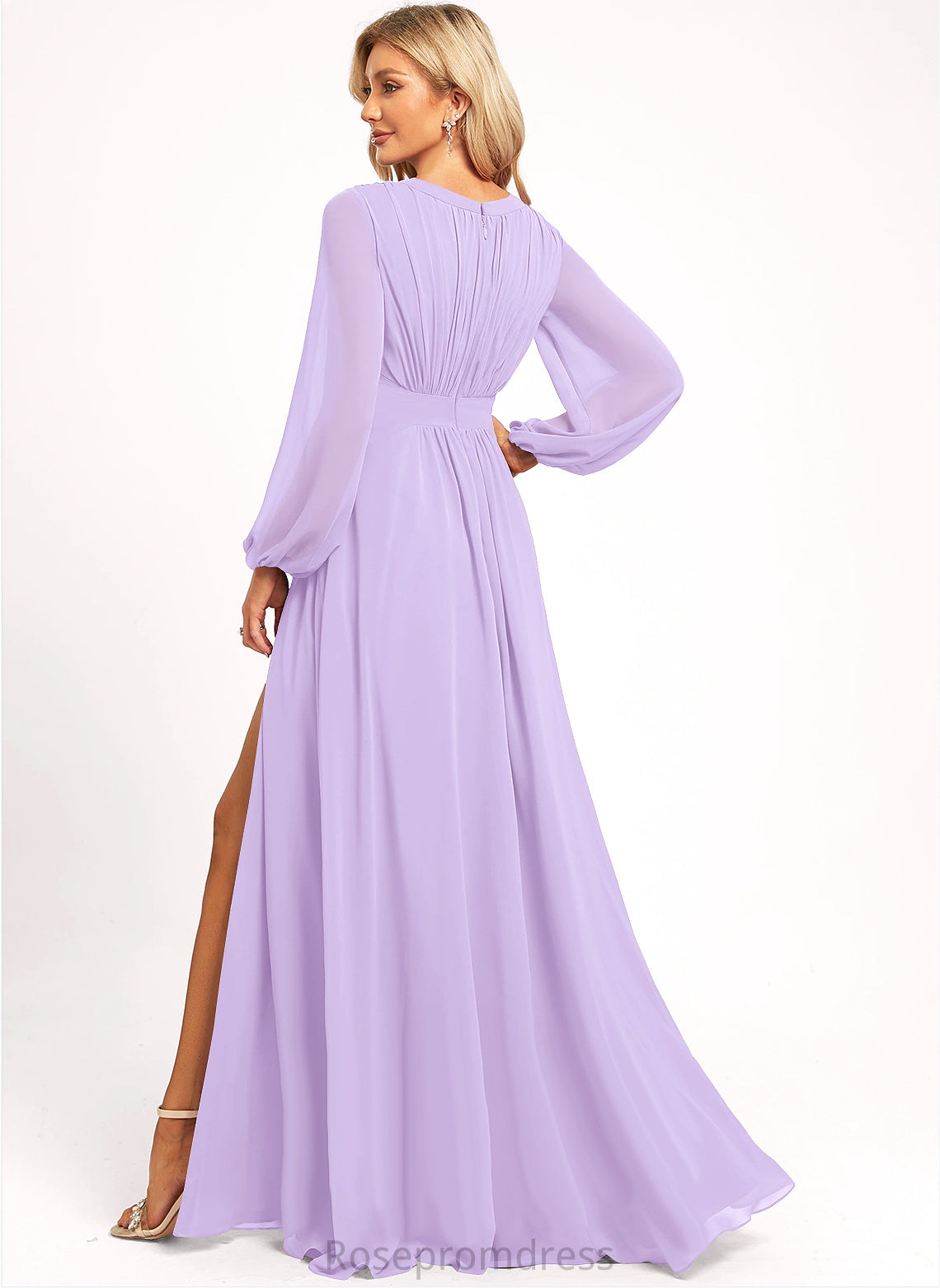 Floor-Length Length A-line Fabric Straps&Sleeves Scoop Silhouette Neckline Judy Bridesmaid Dresses