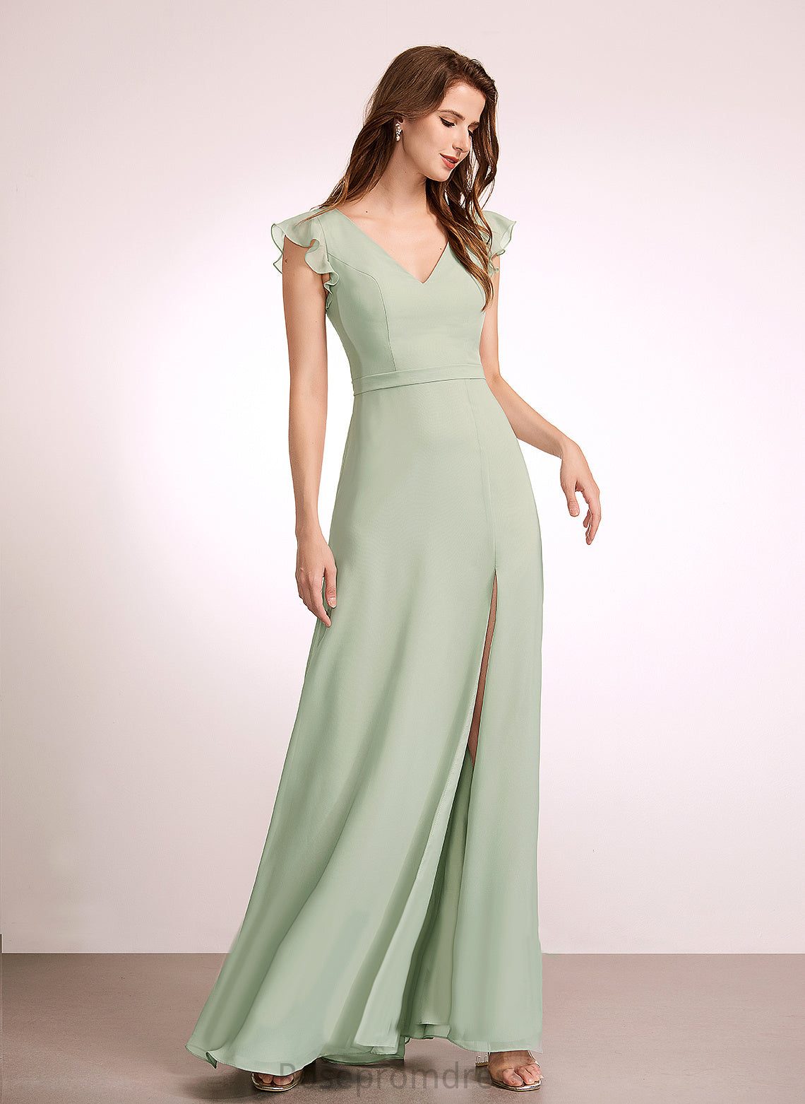 Silhouette Fabric V-Neck Floor-Length A-line Neckline Length Straps&Sleeves Salome Natural Waist A-Line/Princess Sleeveless Bridesmaid Dresses