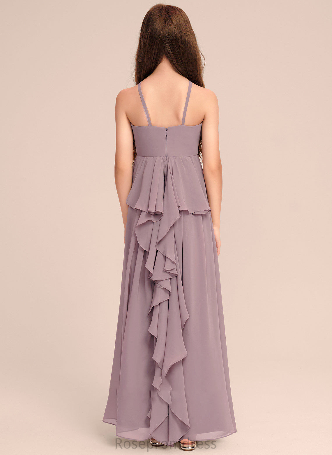 With Ruffles Scoop Bethany Junior Bridesmaid Dresses Floor-Length Cascading Chiffon Neck A-Line