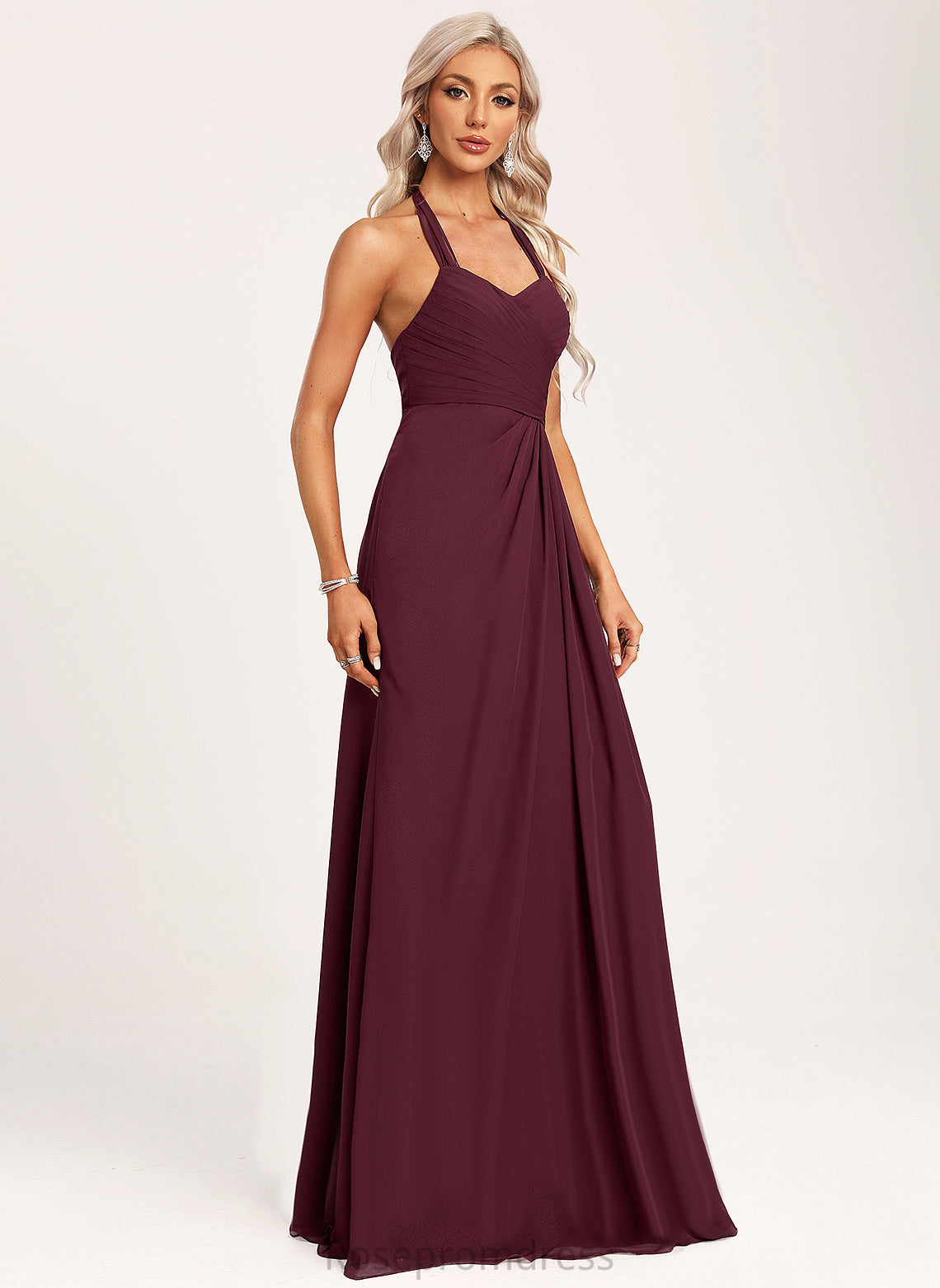 Halter Silhouette Floor-Length A-Line Straps&Sleeves Fabric Length Neckline Makenzie Floor Length Natural Waist Sleeveless Bridesmaid Dresses