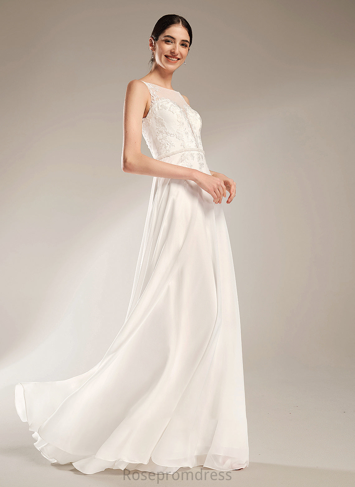 Ashley A-Line Lace Train Sequins Dress Sweep Wedding Illusion Wedding Dresses With
