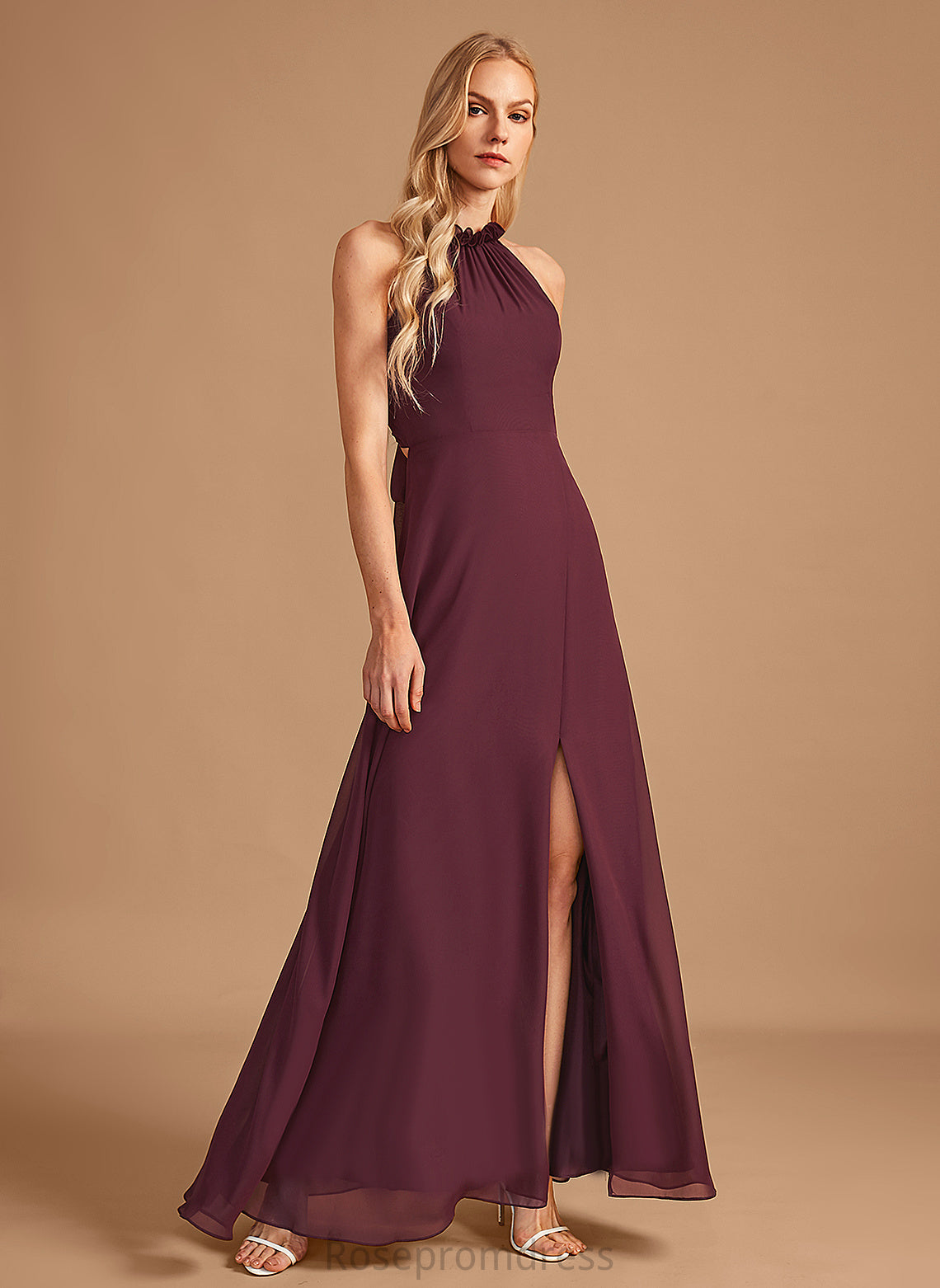 Silhouette Fabric Neckline HighNeck Floor-Length A-line Length Straps&Sleeves Judy Bridesmaid Dresses